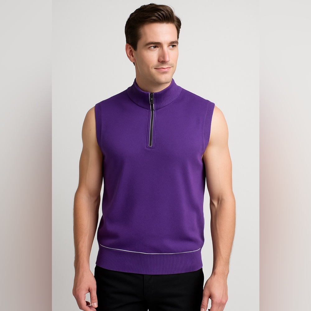 G-MAC by Kartel Purple Cashmere Blend Sleeveless Zip Mock Neck‎ Sweater Vest L/G